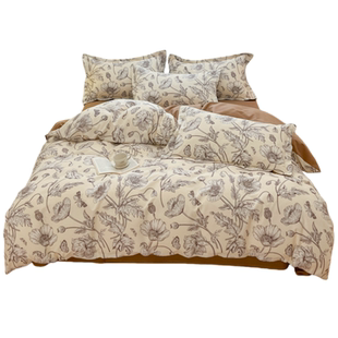 罗兰家纺100%全棉磨毛四件套简约加厚纯棉秋冬季床单被套2025新款