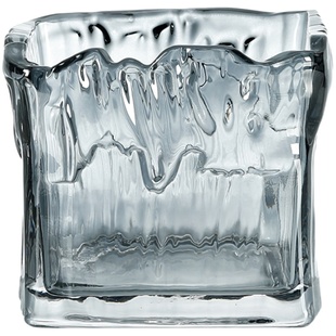 冰川纹方缸创意正方形水培绿植物铜钱草花盆白掌绿萝水养玻璃花瓶