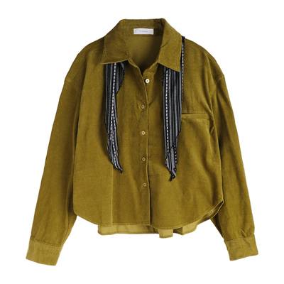 配丝巾灯芯绒穿衬衫外套纯棉宽松