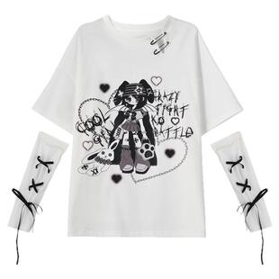 森女部落Y2K亚比风漫画印花短袖t恤女夏季新款设计感小众甜辣上衣