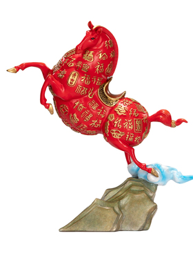 大铜世家黄铜福马天下摆件