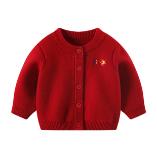 男宝宝红色喜庆新年过年衣服冬装毛衣男童一周岁上衣婴儿秋冬开衫