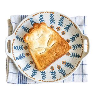 肆月入画日式陶瓷餐盘 创意双耳盘餐具家用陶瓷碗盘简约ins风盘子