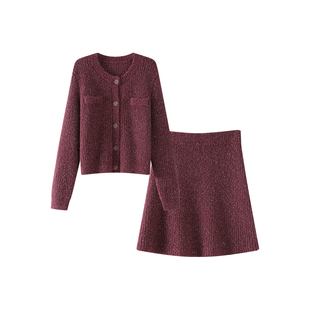 OSA欧莎小香风针织套装女冬新款气质显瘦开衫+半裙两件套时尚套装