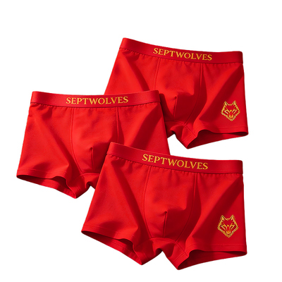 七匹狼本命年大红纯棉印花平角裤