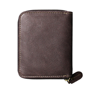 原创真皮钱包手工复古牛皮短款拉链钱包男女简约竖款情侣钱包送礼