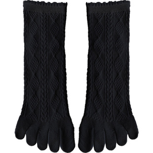 五指袜子女款纯棉防臭秋冬季中筒全棉针织花纹有跟松口5只分脚趾