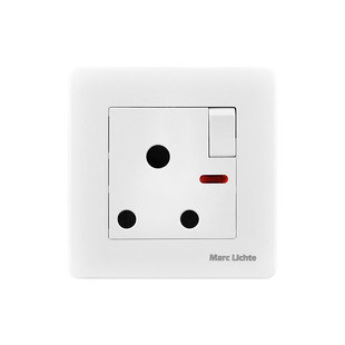 86型欧标欧式3脚三孔15A圆脚插座面板带开关指示灯暗装插座86型