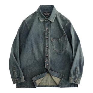 西里布元年款全棉美式复古牛仔衬衫男咔叽休闲拔染做旧新品非rrl