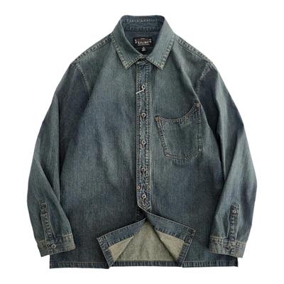 西里布复古牛仔衬衫长袖阿美咔叽