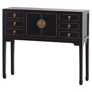 新中式条案玄关入门小桌门厅小柜储物仿古黑漆做旧端景台古典家具