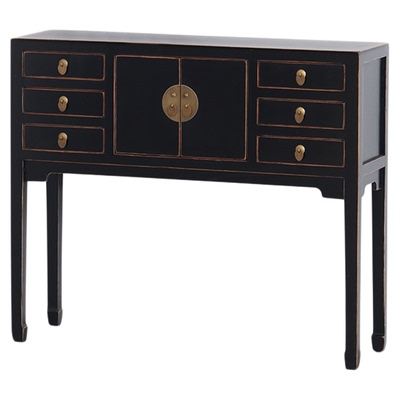 新中式条案玄关入门小桌门厅小柜储物仿古黑漆做旧端景台古典家具