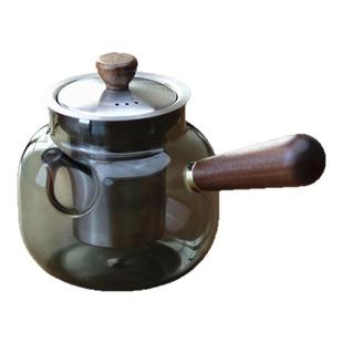 新款500ml实木侧把泡茶壶304内胆过滤小泡壶高硼硅玻璃功夫侧把壶