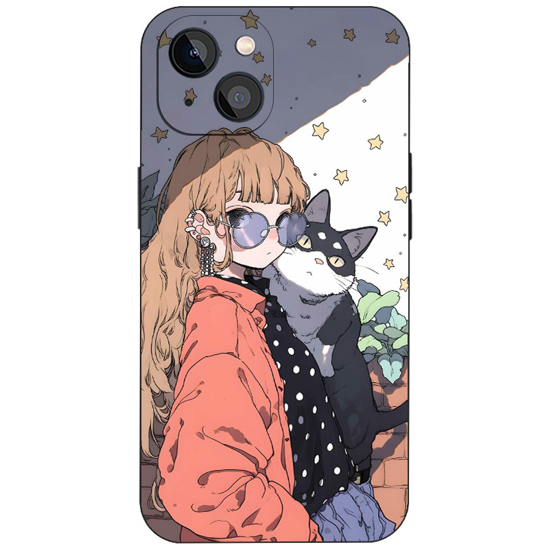 时尚猫咪少女甜美软妹小清新磨砂硅胶手机壳动漫周边适用iPhone17ProMax苹果16小众个性二次元防摔磁吸保护套