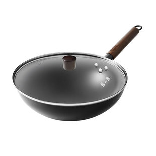 张小泉陶瓷不粘铁炒锅锅圆底零氟涂层家用炒菜锅明火燃气专用铁锅
