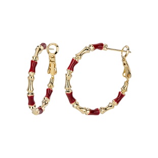 秋冬红色竹节耳圈金色耳饰女素圈银耳环2026新款爆款高级巨好看的