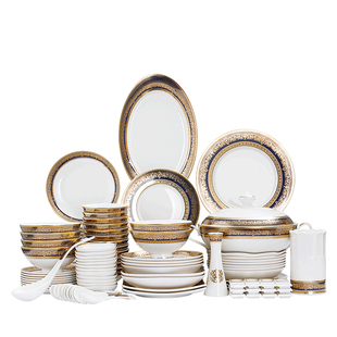 欧式立体浮雕金骨瓷餐具碗盘碟汤锅鱼盘汤勺餐具DIY自由组合自选