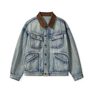 UNICA HOMME/复古风暴骑士牛仔夹克外套男士潮牌工装