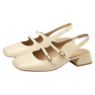 [圆舞曲]莎莎苏2025春夏新款方头低跟法式玛丽珍鞋后空凉鞋女单鞋