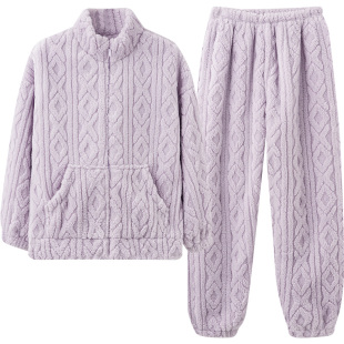 马克公主情侣睡衣女冬季珊瑚绒加厚拉链套装保暖男士可外穿家居服