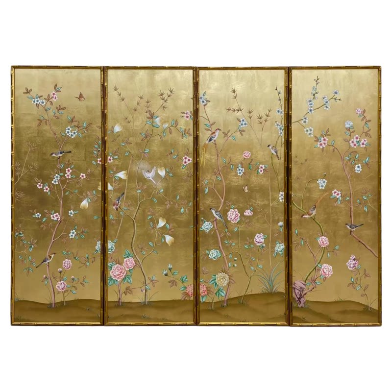 定制金箔精工工笔手绘花鸟漆画