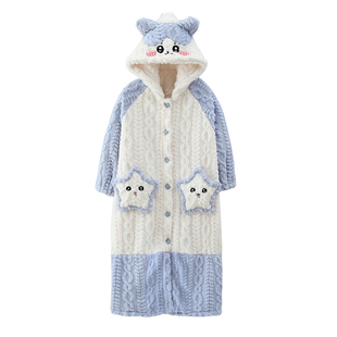 chiikawa女童珊瑚绒睡袍冬季加厚长款睡裙小八儿童法兰绒连体睡衣