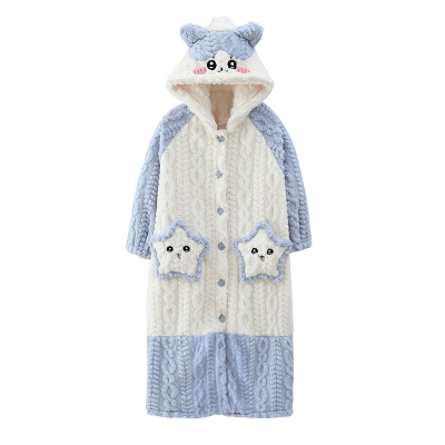 chiikawa女童珊瑚绒睡袍冬季加厚长款睡裙小八儿童法兰绒连体睡衣