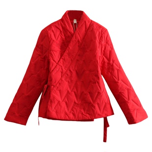 美伦中国红国风压花夹棉服短上衣刺绣加厚冬季保暖外套新年战袍女