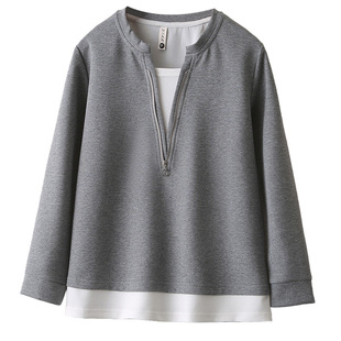 胖妹妹显瘦卫衣女大码2025秋季新款时尚撞色半拉链正肩假两件上衣