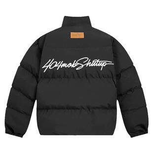 404MOB手写花体刺绣棉服外套情侣冬季国潮防风防水休闲保暖面包服