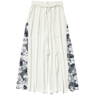 锦鲤裤 无梦记中国风男仙鹤棉麻汉服宋裤情侣宽松休闲长裤直筒裤