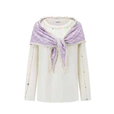 SHROENRO自带披肩波点长袖T恤