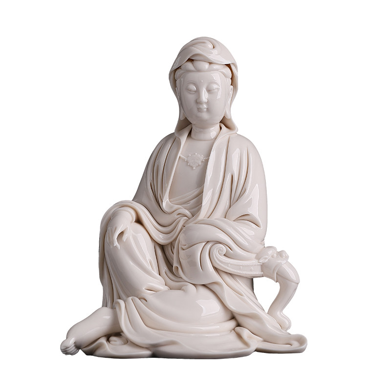 戴玉堂陶瓷苏清河《披坐倚麂观音》家用佛像观音摆件收藏送礼饰品