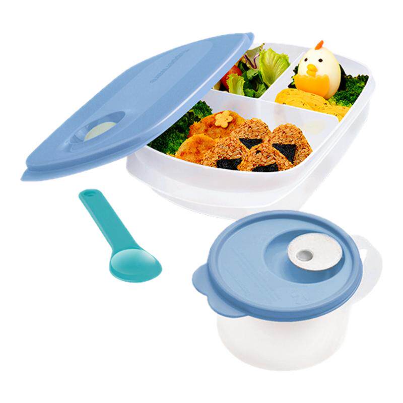 特百惠思丽康微波饭盒3件套分格饭盒可爱风汤碗460ml学生微波加热
