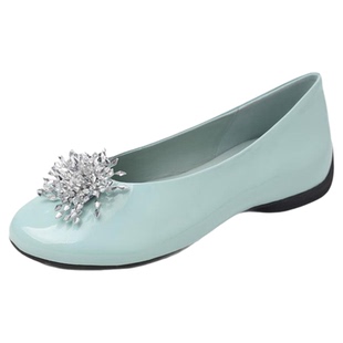 精美水钻 Literary真皮牛皮一脚蹬浅口单鞋女圆头平底百搭漆皮鞋