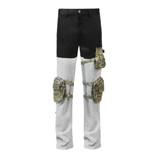 viavitsoe机能拼接撞色立体多口袋绑带微喇叭工装西裤