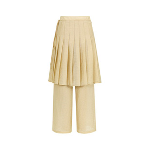 dorydory天丝亚麻透纱百褶裙裤休闲裤长裤宽松直筒裤凉感垂感裤