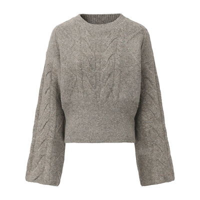 杂灰定纺纹路茶歇色麻花毛衣