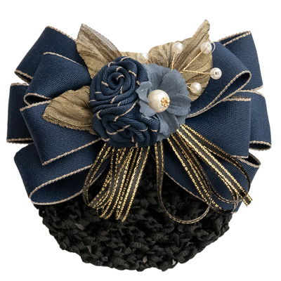 宫廷复古职业头花发夹蓝色布艺蝴蝶结森女横夹顶夹护士工作发网