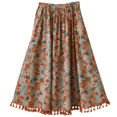 复古灯芯绒印花半身裙女2025秋季