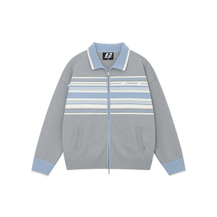 黄俊捷同款FORNINES灰色条纹拉链开衫毛衣男女潮牌秋冬针织衫外套