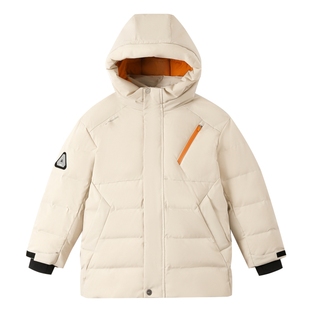 安奈儿童装男童中长款羽绒服冬休闲纯色保暖防风防水厚款