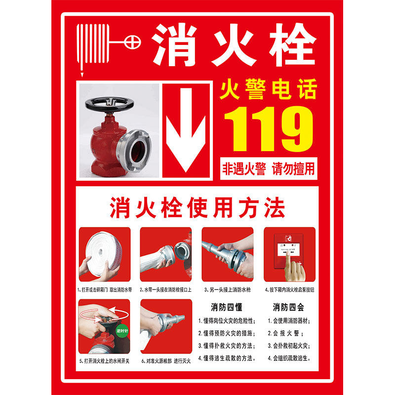消防栓贴纸消防标识标牌消防栓柜门贴纸消火栓贴纸消防栓使用方法灭火器使用方法贴纸消防栓标识贴纸定制