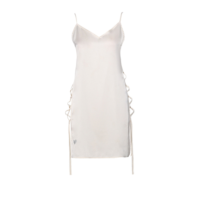 DPLAYSWEET法式性感纯欲绑带白色缎面吊带睡裙女士烫钻睡衣早冬