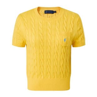 POLOWALK女式短袖针织衫2026春季新品简约圆领绞花针织衫套头上衣