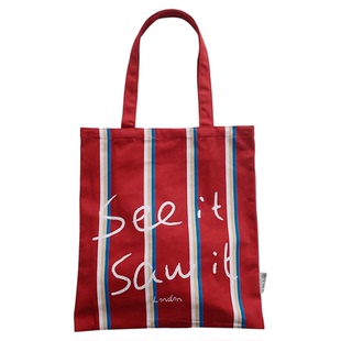 Wfei新款小众设计大容量百搭撞色通勤帆布包条纹红色字母单肩包