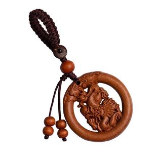 纯桃木雕刻十二生肖钥匙扣鼠牛虎兔龙蛇马羊猴鸡狗猪男女礼物挂件