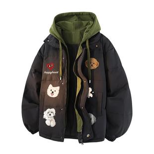 查尔斯桃心假两件连帽羽绒服85鸭绒冬季加厚保暖小狗印花防寒外套