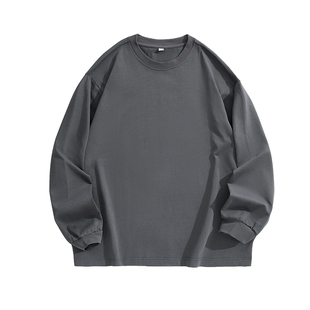 VR97重磅纯色宽松长袖T恤男2024秋冬新款休闲纯棉圆领打底衫上衣