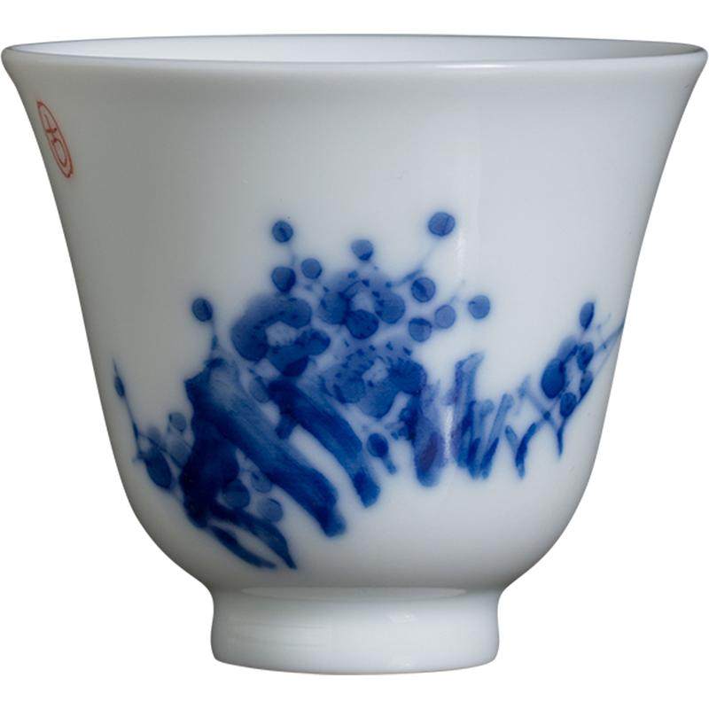 钟家窑主人杯单杯 景德镇手绘青花梅兰竹菊小茶杯铃铛杯客杯气窑